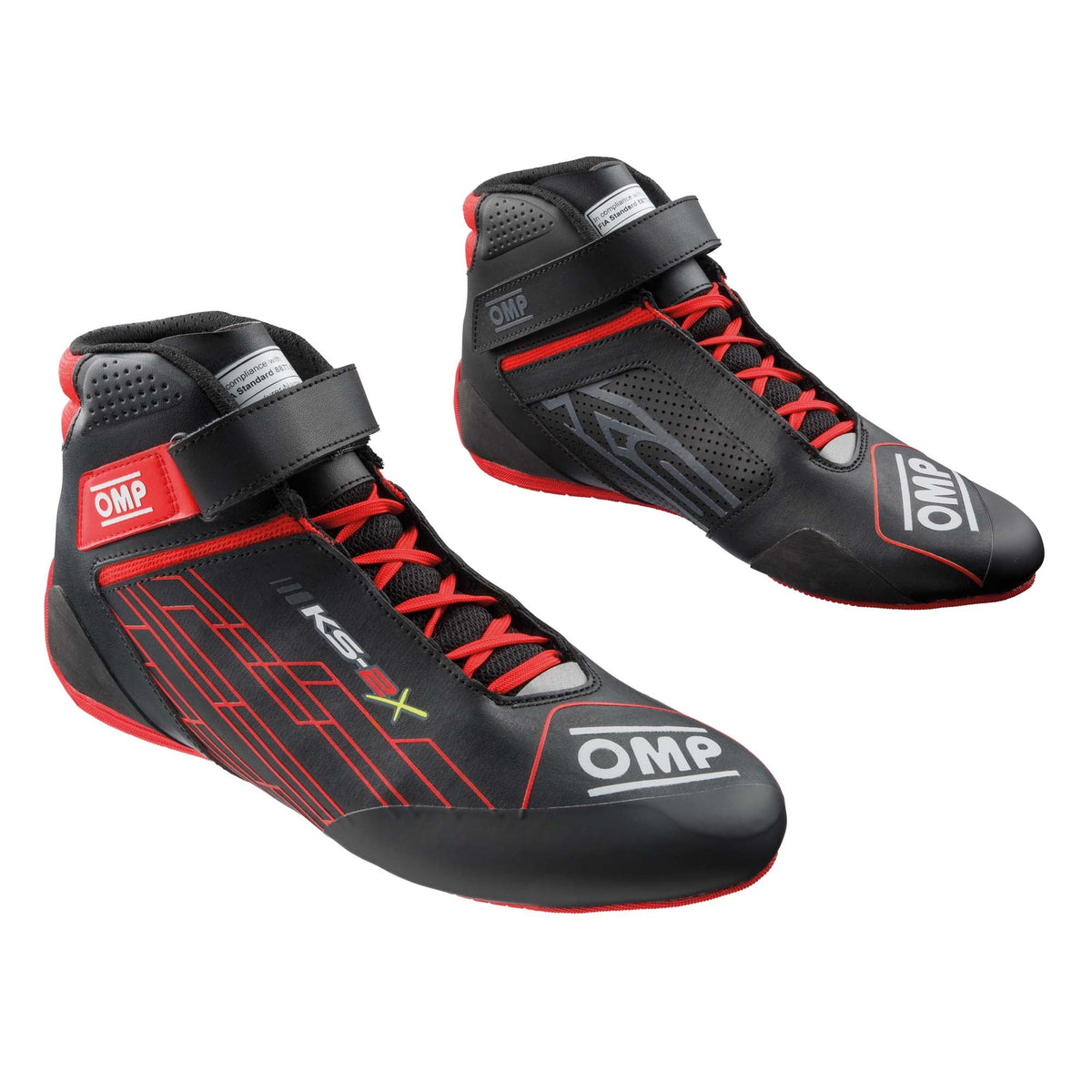 OMP KS-2X FIA 8877-2022 karting shoes in Black/Red with slim-fit collar