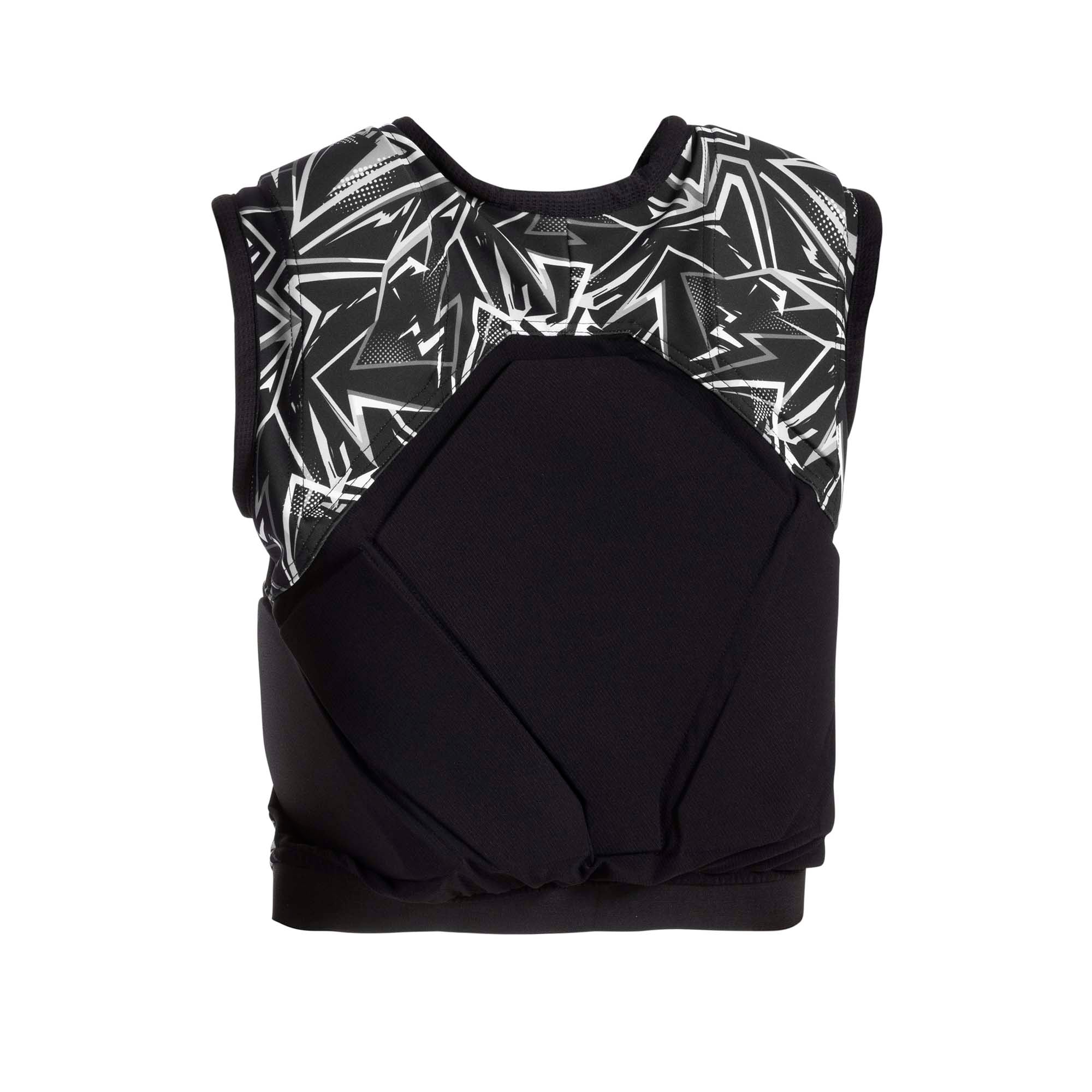Rear view of Sparco SJ Pro K-3 karting rib protector vest in black and white showing back panel and jacket-style construction