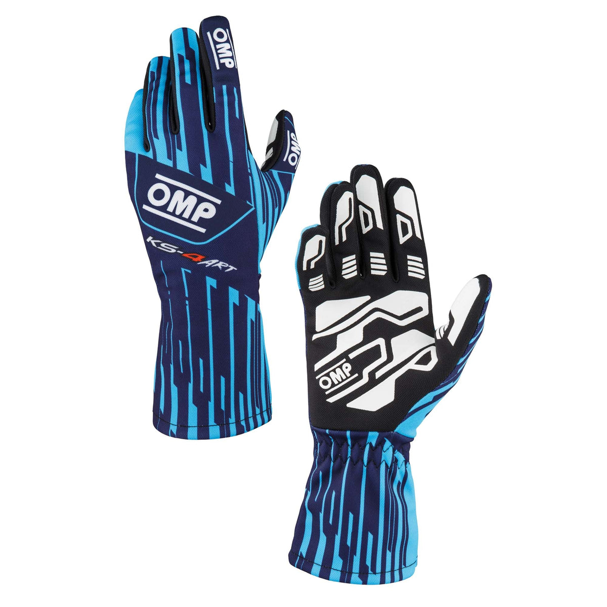 OMP KS-4 ART karting gloves in Navy Blue/Cyan