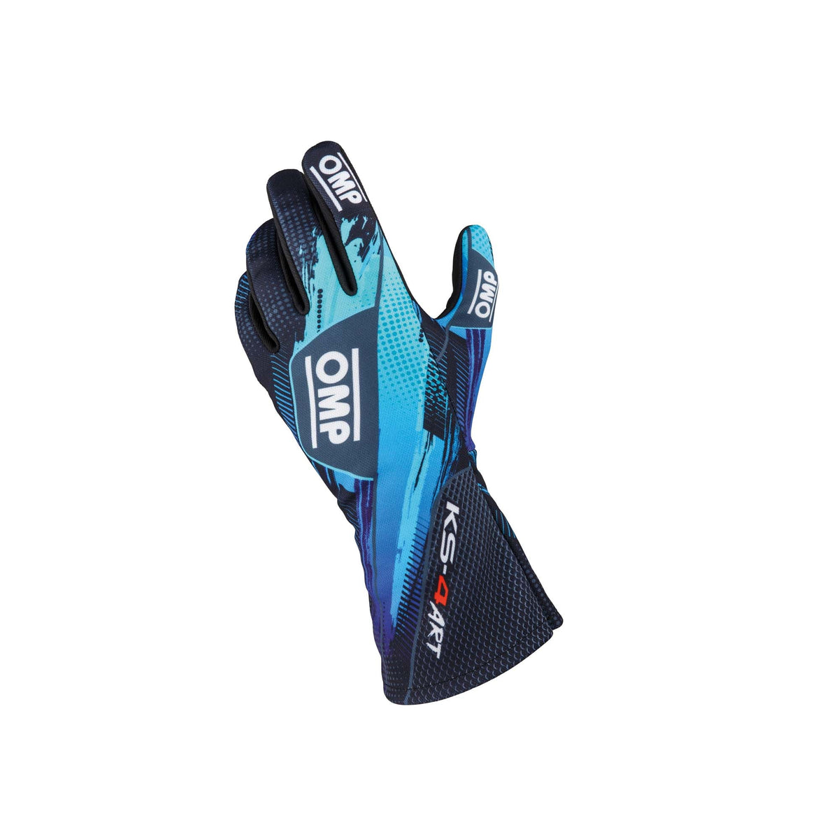 OMP KS-4 ART youth karting gloves in Black/Cyan