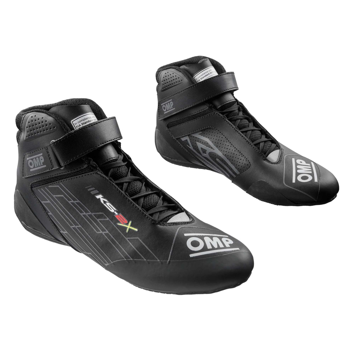 OMP KS-2X FIA 8877-2022 karting shoes in Black with mesh airflow panels