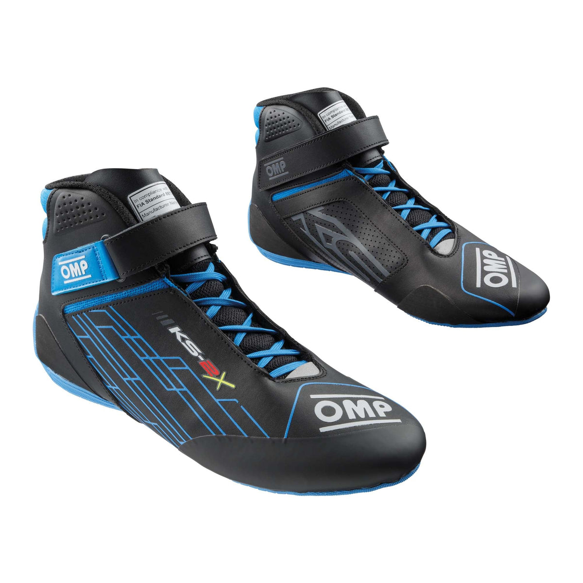OMP KS-2X FIA 8877-2022 karting shoes in Black/Cyan