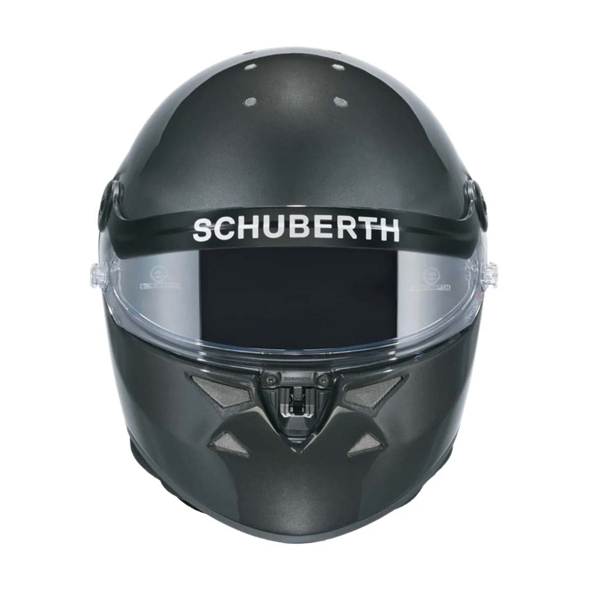 Schuberth SP1 Hybrid SA2025 racing helmet in gloss finish, showing the hybrid carbon-fiberglass shell, SDL dual-locking visor system, and Pinlock 120 visor.